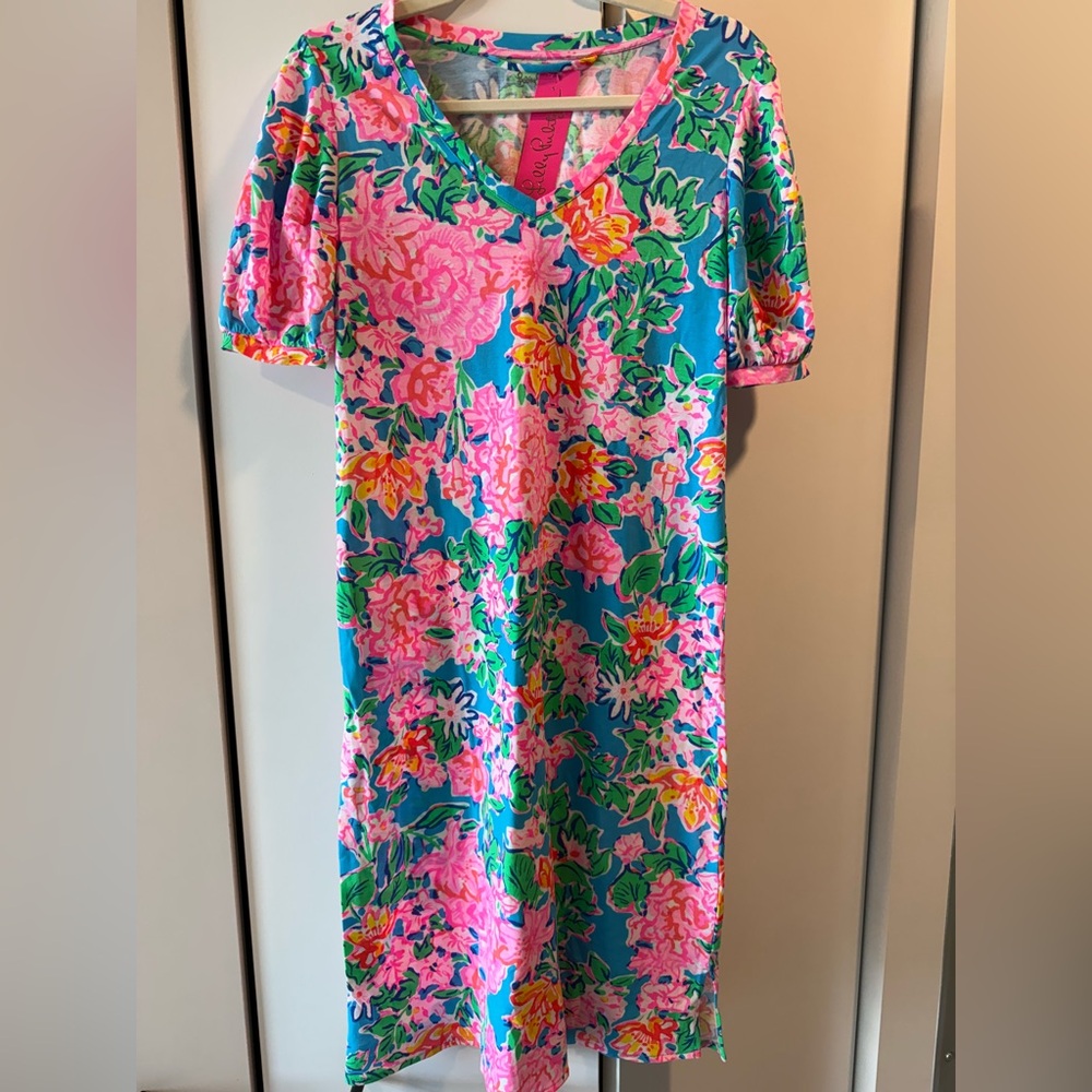 Lilly Pulitzer Vibrant Floral Midi Dress - Pink and Blue - Picture 2 of 4